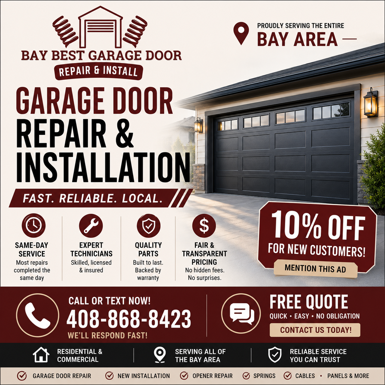 Bay Best Garage Door repair and installation ad for the Bay Area